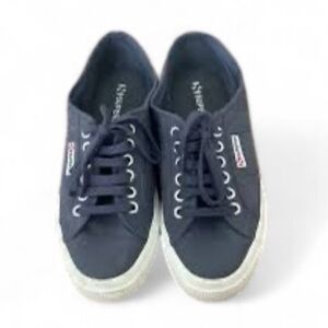 Anthropologie SUPERGA Women's Sz 8 Navy Blue Canvas Sneakers Shoes Lace Up